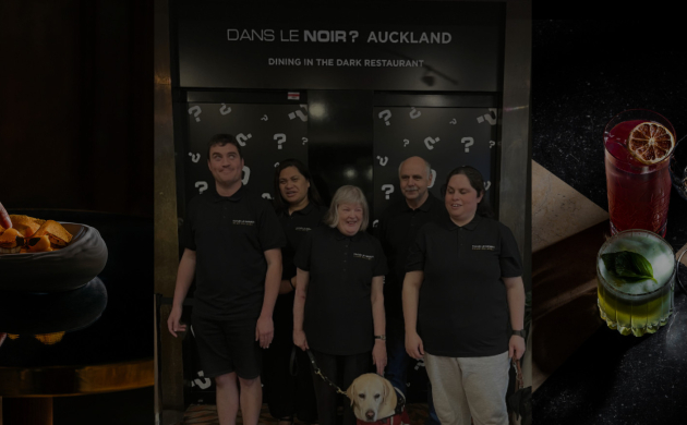 Three gourmet dishes on a dark background: a meat dish, a cold soup, and a refined dessert, all beautifully presented on elegant plates.